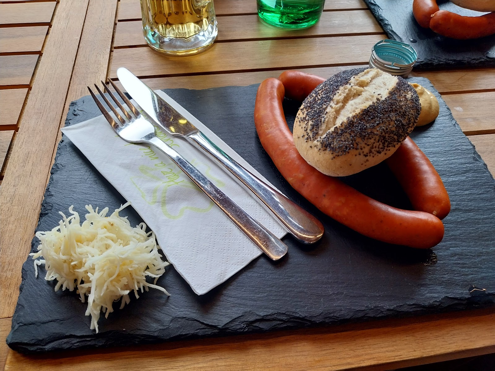 Sausages with bread, mustard and horseradish at Tera Hen Cafe